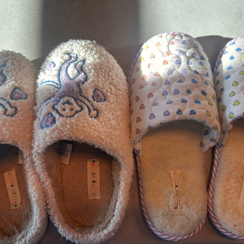 Roller Rabbit Cream and Multicolor Slippers